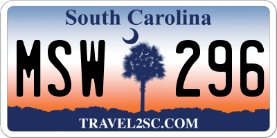 SC license plate MSW296