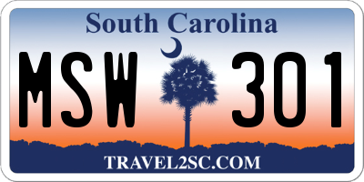 SC license plate MSW301
