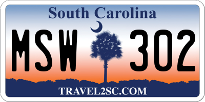 SC license plate MSW302