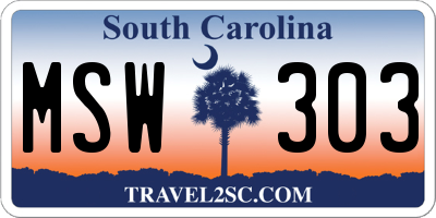 SC license plate MSW303