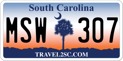 SC license plate MSW307