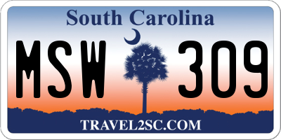 SC license plate MSW309