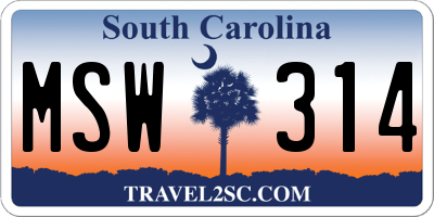 SC license plate MSW314
