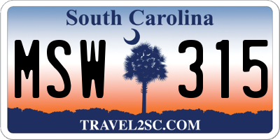 SC license plate MSW315