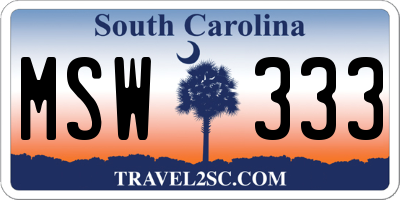 SC license plate MSW333