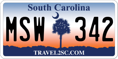 SC license plate MSW342