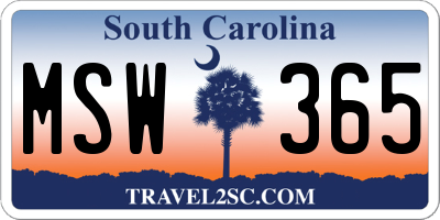 SC license plate MSW365