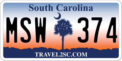 SC license plate MSW374