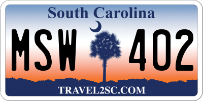 SC license plate MSW402