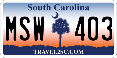 SC license plate MSW403
