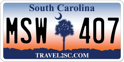 SC license plate MSW407