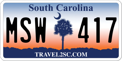 SC license plate MSW417