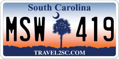 SC license plate MSW419