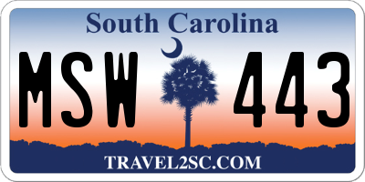 SC license plate MSW443