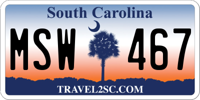 SC license plate MSW467