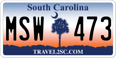SC license plate MSW473