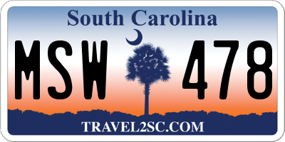 SC license plate MSW478