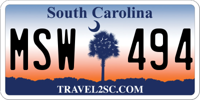 SC license plate MSW494
