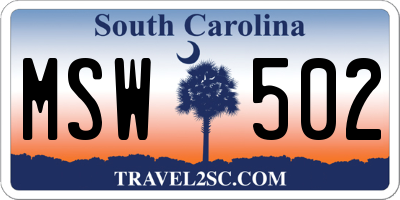 SC license plate MSW502