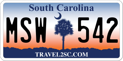 SC license plate MSW542