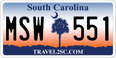 SC license plate MSW551