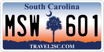 SC license plate MSW601