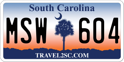 SC license plate MSW604