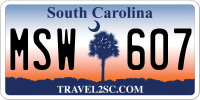 SC license plate MSW607