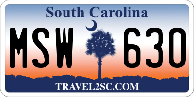 SC license plate MSW630