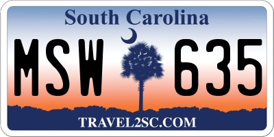 SC license plate MSW635