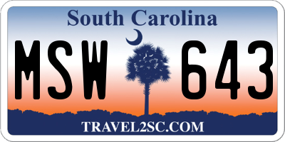 SC license plate MSW643