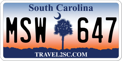 SC license plate MSW647
