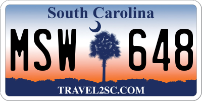SC license plate MSW648