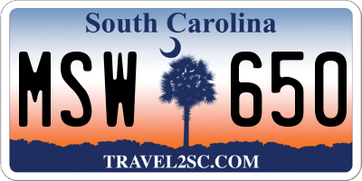 SC license plate MSW650