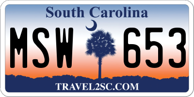 SC license plate MSW653