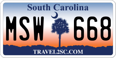 SC license plate MSW668