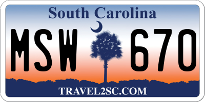 SC license plate MSW670