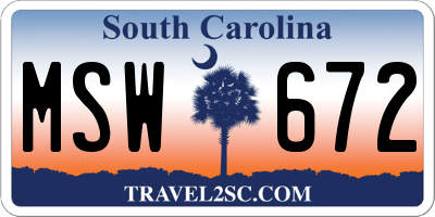 SC license plate MSW672