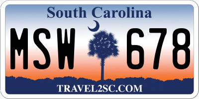 SC license plate MSW678