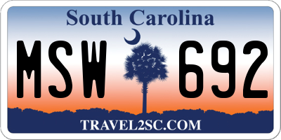 SC license plate MSW692