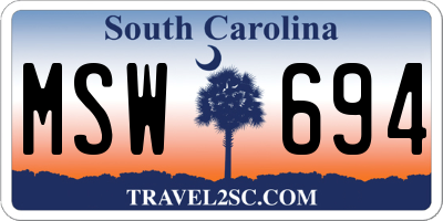 SC license plate MSW694