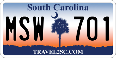 SC license plate MSW701