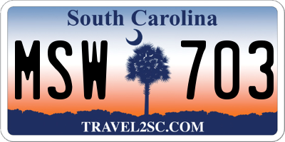 SC license plate MSW703