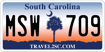 SC license plate MSW709