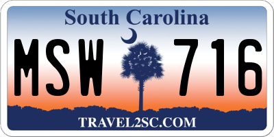 SC license plate MSW716