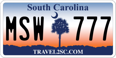 SC license plate MSW777