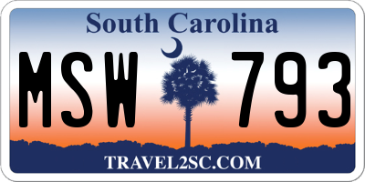 SC license plate MSW793