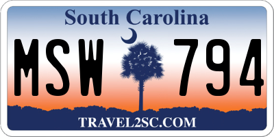 SC license plate MSW794