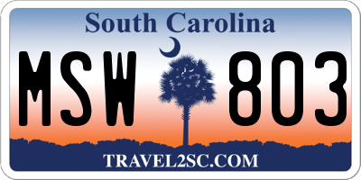SC license plate MSW803