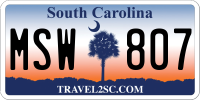 SC license plate MSW807